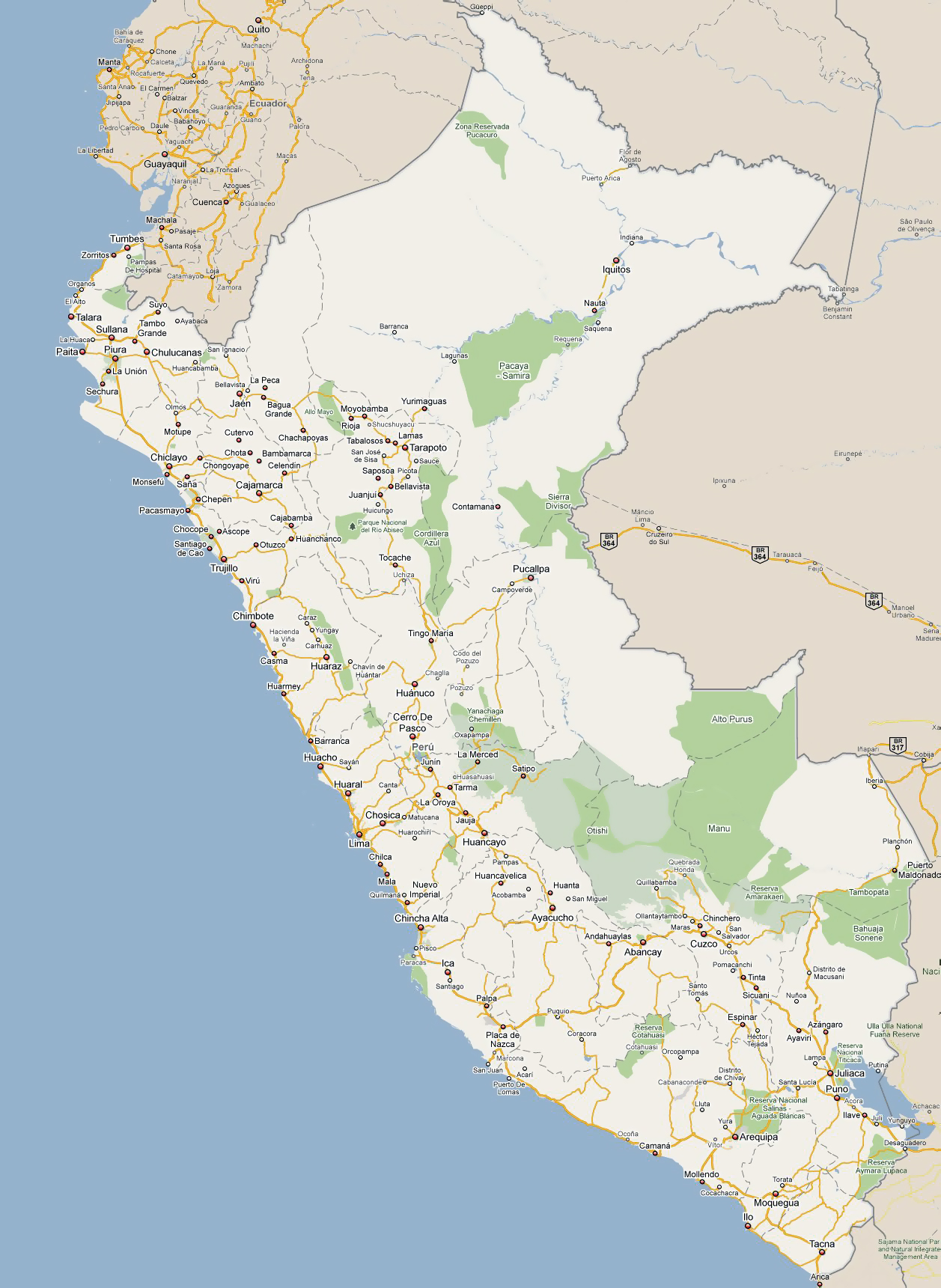 Grande Detallado Mapa De Carreteras De Perú Con Todas Ciudades Perú