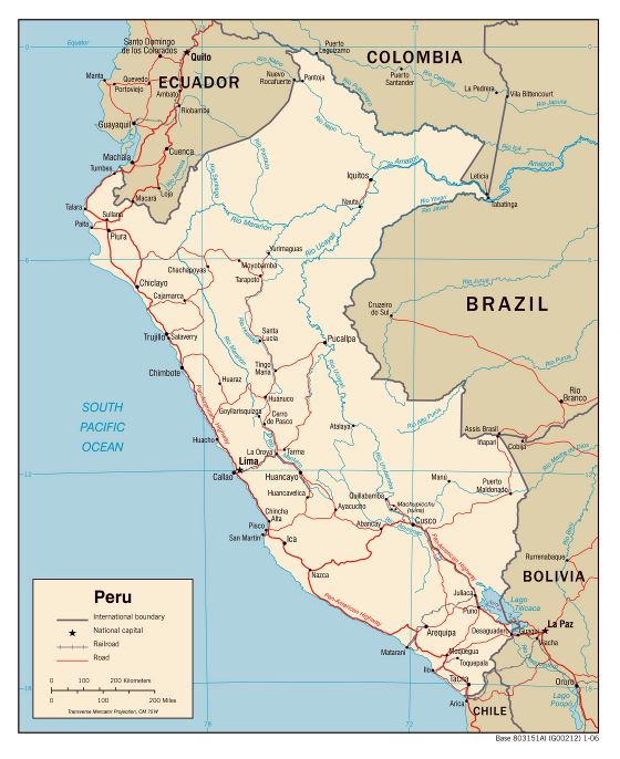 Grande detallado mapa político de Perú con carreteras y ciudades - 2006