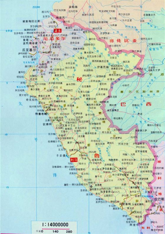 Grande mapa de Perú en chino