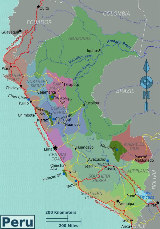 Grande mapa de regiones de Perú
