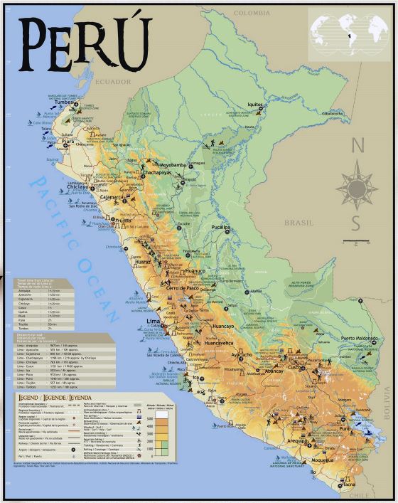 Grande mapa turístico de Perú