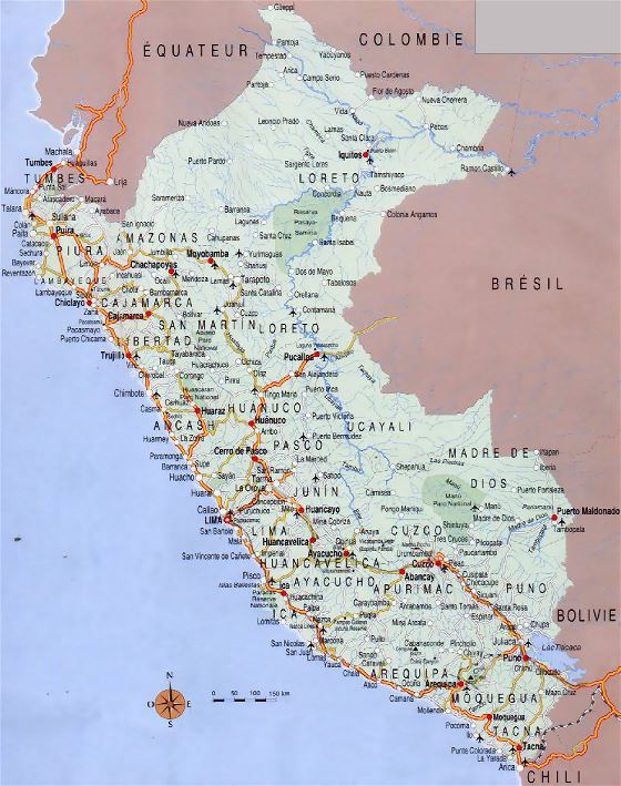 Mapa de carreteras de Perú con ciudades