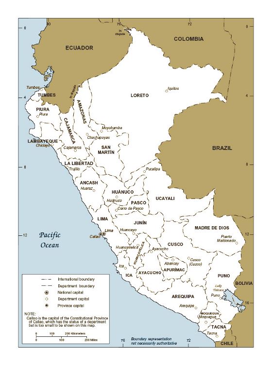 Mapa político y administrativo de Perú con principales ciudades