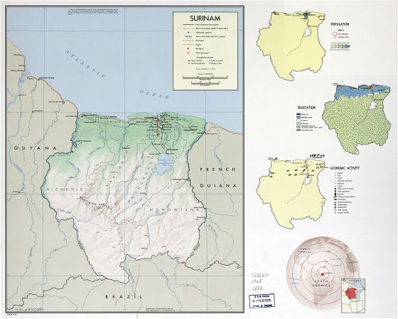 A gran escala mapa de perfil de país de Surinam - 1968