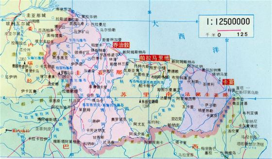 Grande mapa político de Guyana, Surinam y Guayana Francesa en chino