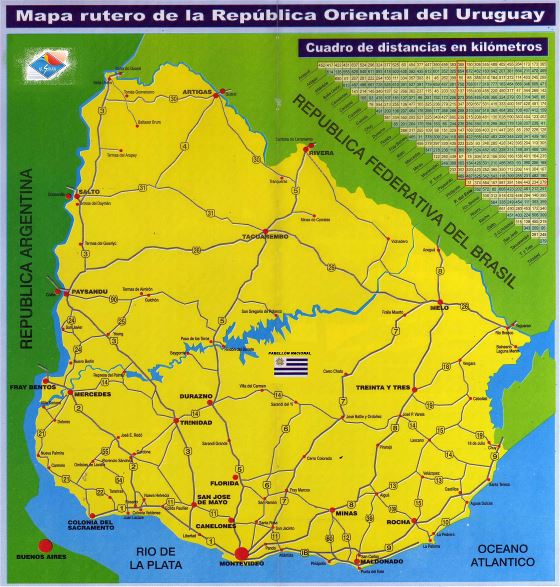 A gran escala mapa de carreteras de Uruguay