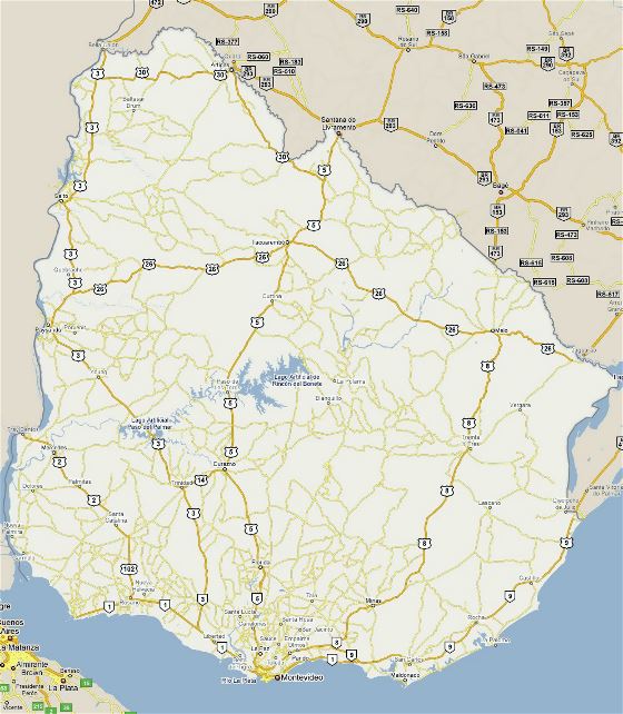 Detallado mapa de carreteras de Uruguay