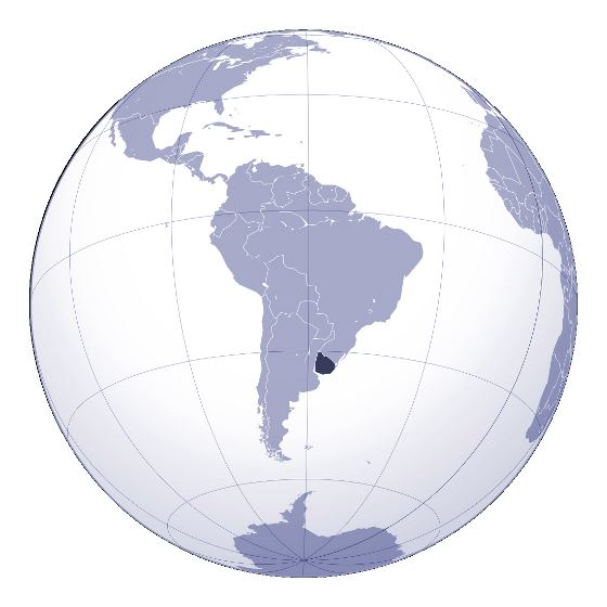 Grande mapa de ubicación de Uruguay en América del Sur