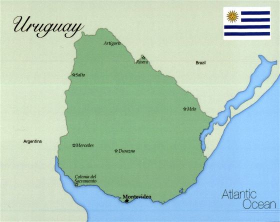 Grande mapa de Uruguay con bandera