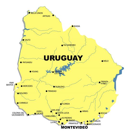 Grande mapa de Uruguay con principales ciudades