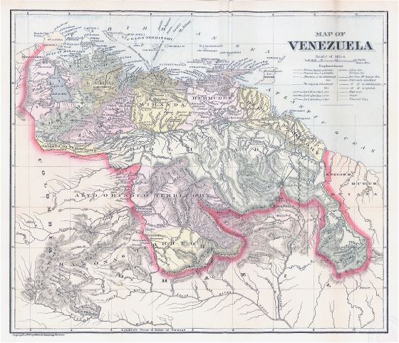 A gran escala antiguo mapa político de Venezuela con relieve - 1900