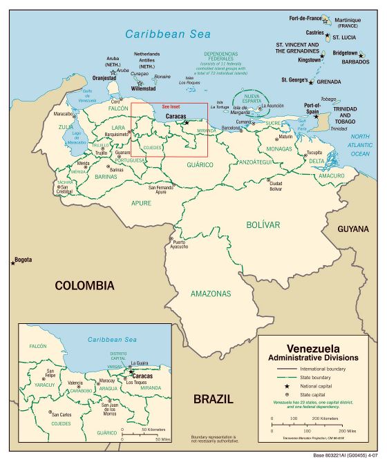 A gran escala mapa de administrativas divisiones de Venezuela - 2007