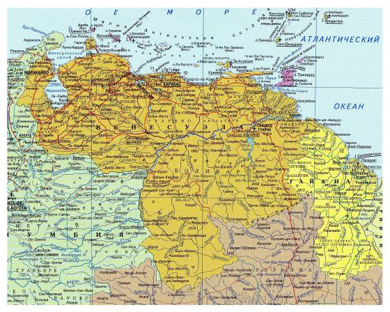 Grande detallado mapa de Venezuela con carreteras y todas ciudades en ruso