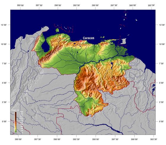 Grande detallado mapa físico de Venezuela