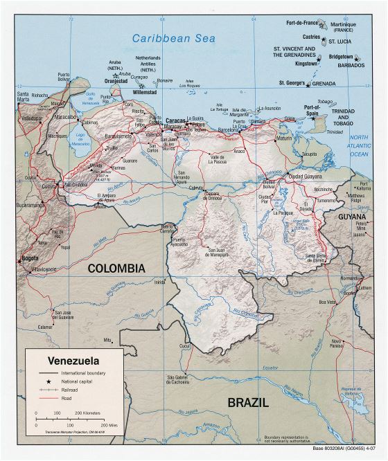 Grande detallado mapa político de Venezuela con relieve, carreteras y ciudades - 2007