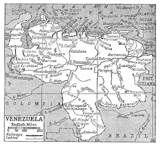 Grande mapa antiguo de Venezuela con ferrocarriles y ciudades - 1932