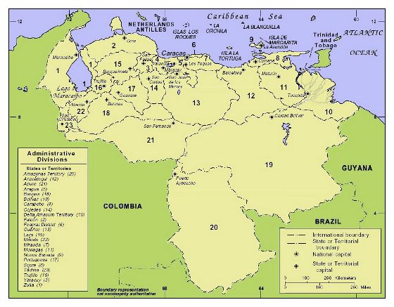 Grande mapa de administrativas divisiones de Venezuela con principales ciudades