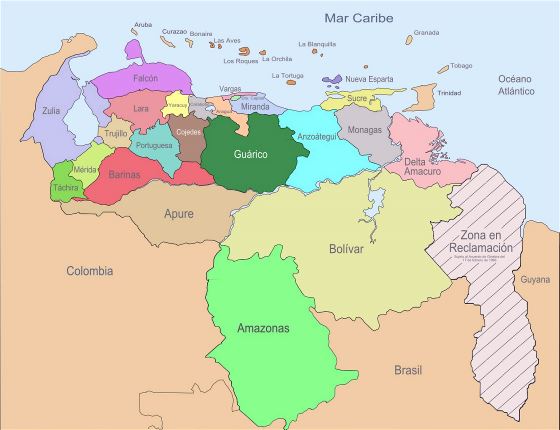 Grande mapa de administrativas divisiones de Venezuela