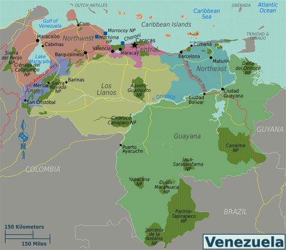 Grande mapa de regiones de Venezuela