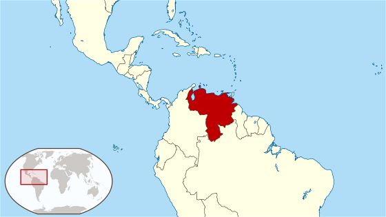 Grande mapa de ubicación de Venezuela en América del Sur