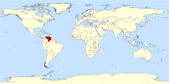 Grande mapa de ubicación de Venezuela en el Mundo