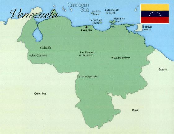 Grande mapa de Venezuela con bandera