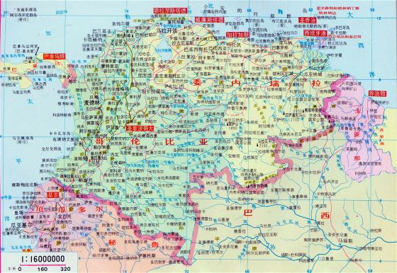 Grande mapa político de Colombia y Venezuela con ciudades en chino