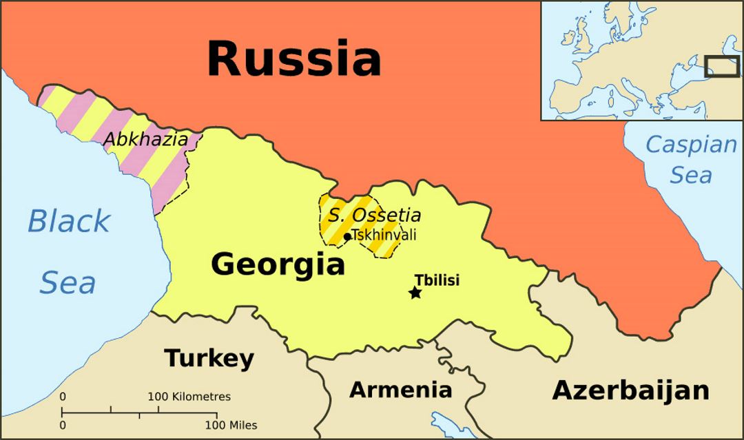 Mapa político de Abjasia, Georgia y Osetia del Sur