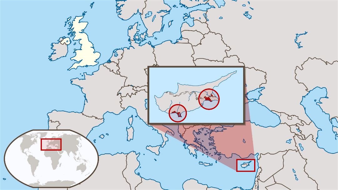 Grande mapa de ubicación de Akrotiri y Dhekelia