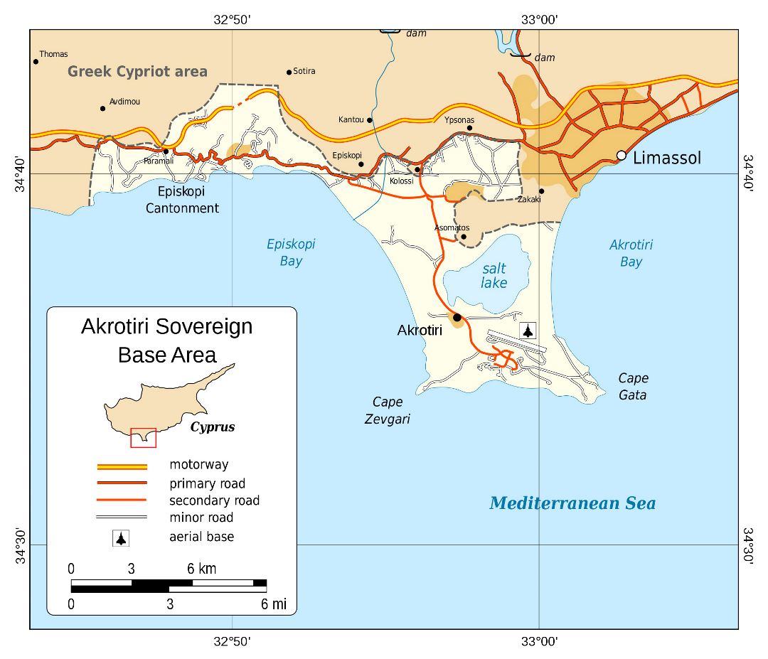 Grande mapa político de Akrotiri