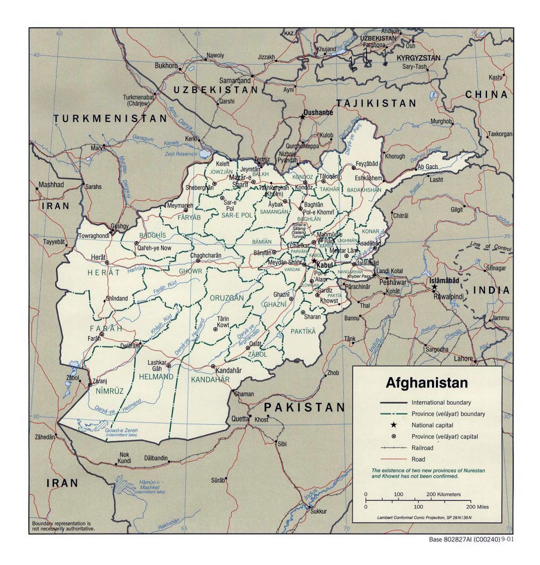 Detallado mapa político y administrativo de Afganistán - 2001