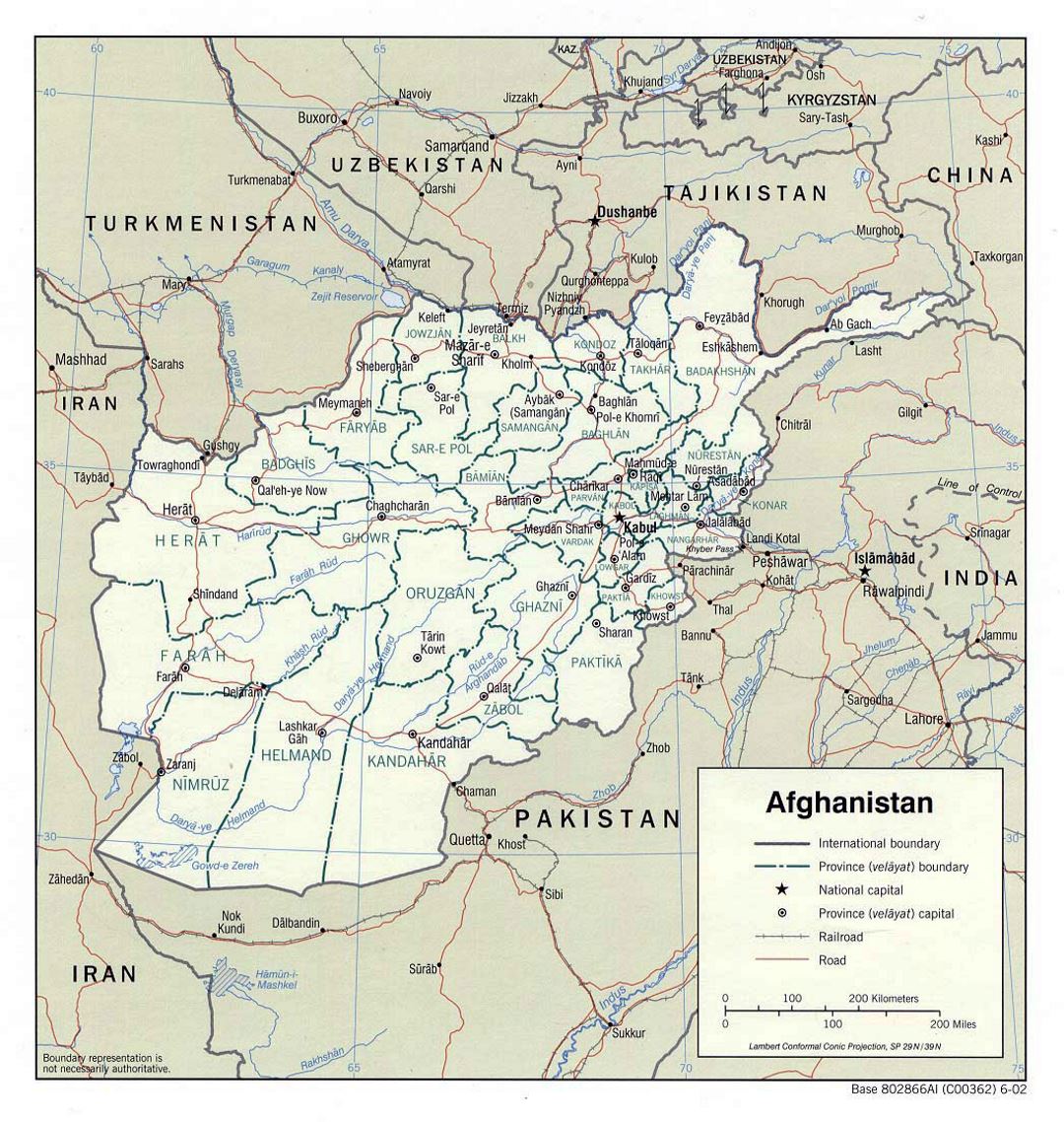 Detallado mapa político y administrativo de Afganistán - 2002