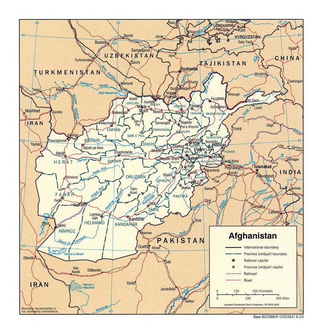 Detallado mapa político y administrativo de Afganistán - 2003