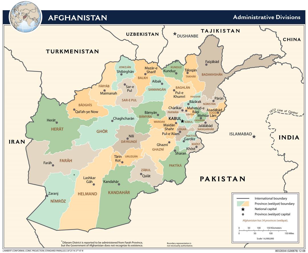 Grande detallado administrativas divisiones mapa de Afganistán - 2009