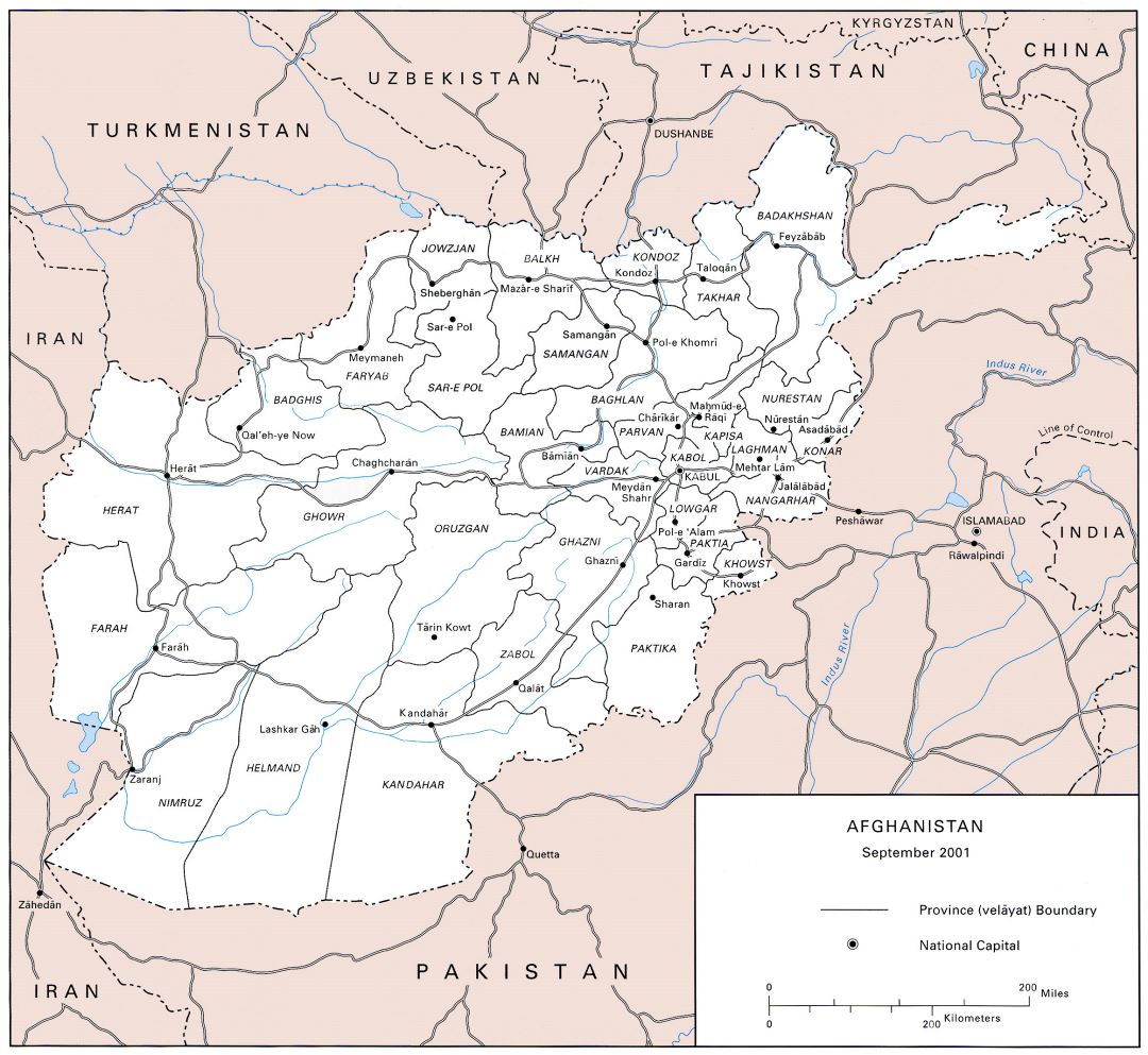 Grande mapa del ejército estadounidense de Afganistán - 2001