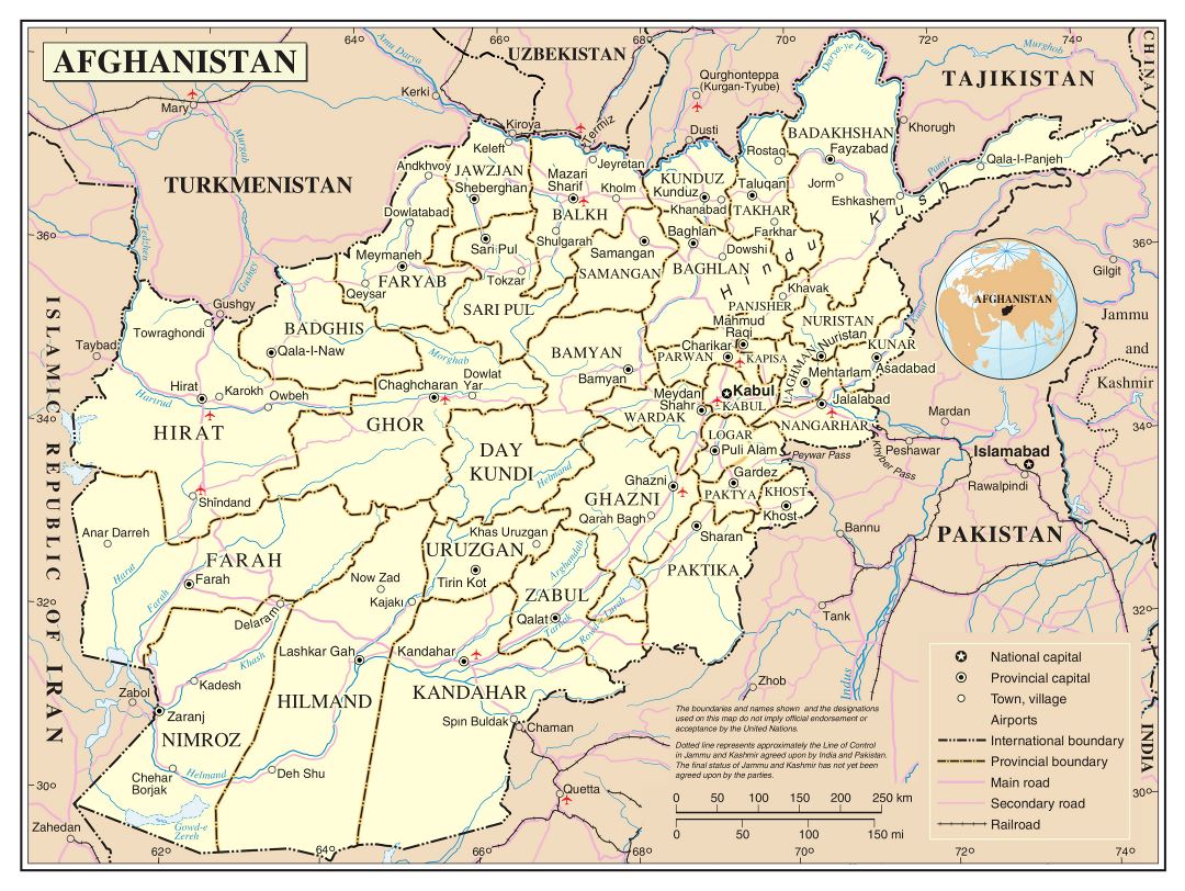 Grande mapa político y administrativo de Afganistán con carreteras, ciudades y aeropuertos