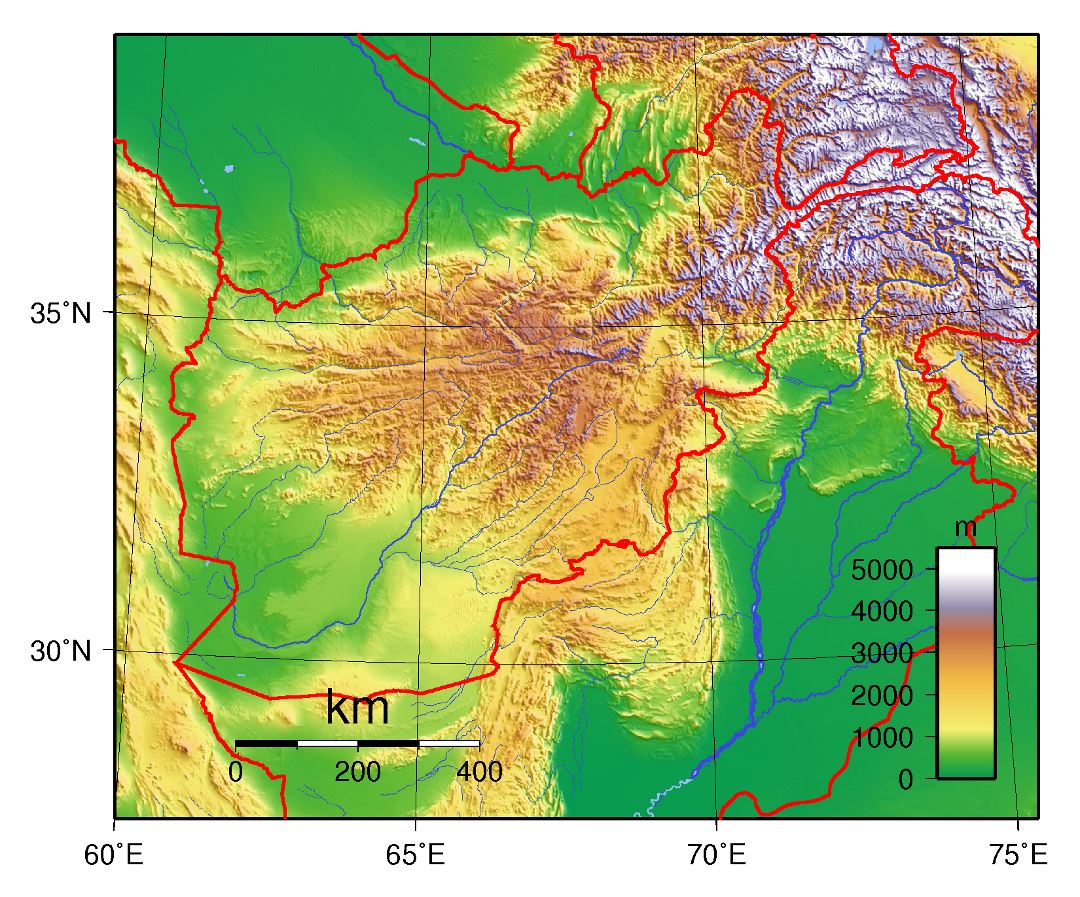 Grande mapa topográfico de Afganistán