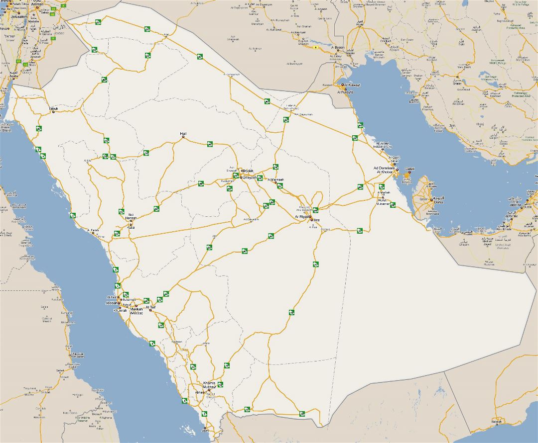 Grande detallado mapa de carreteras de Arabia Saudita