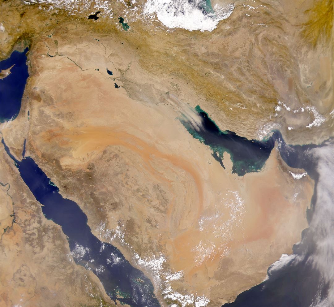 Grande detallado mapa satelital de Arabia Saudita