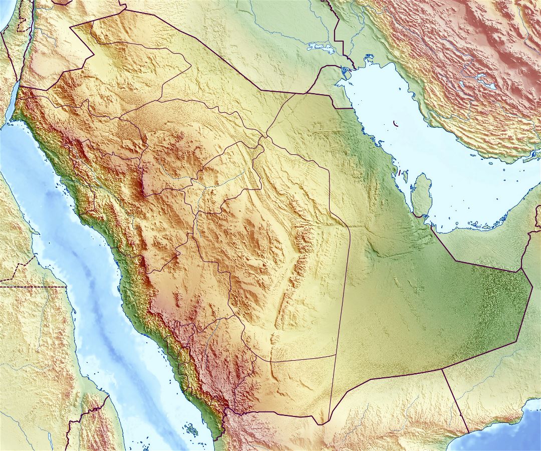 Grande mapa en relieve de Arabia Saudita