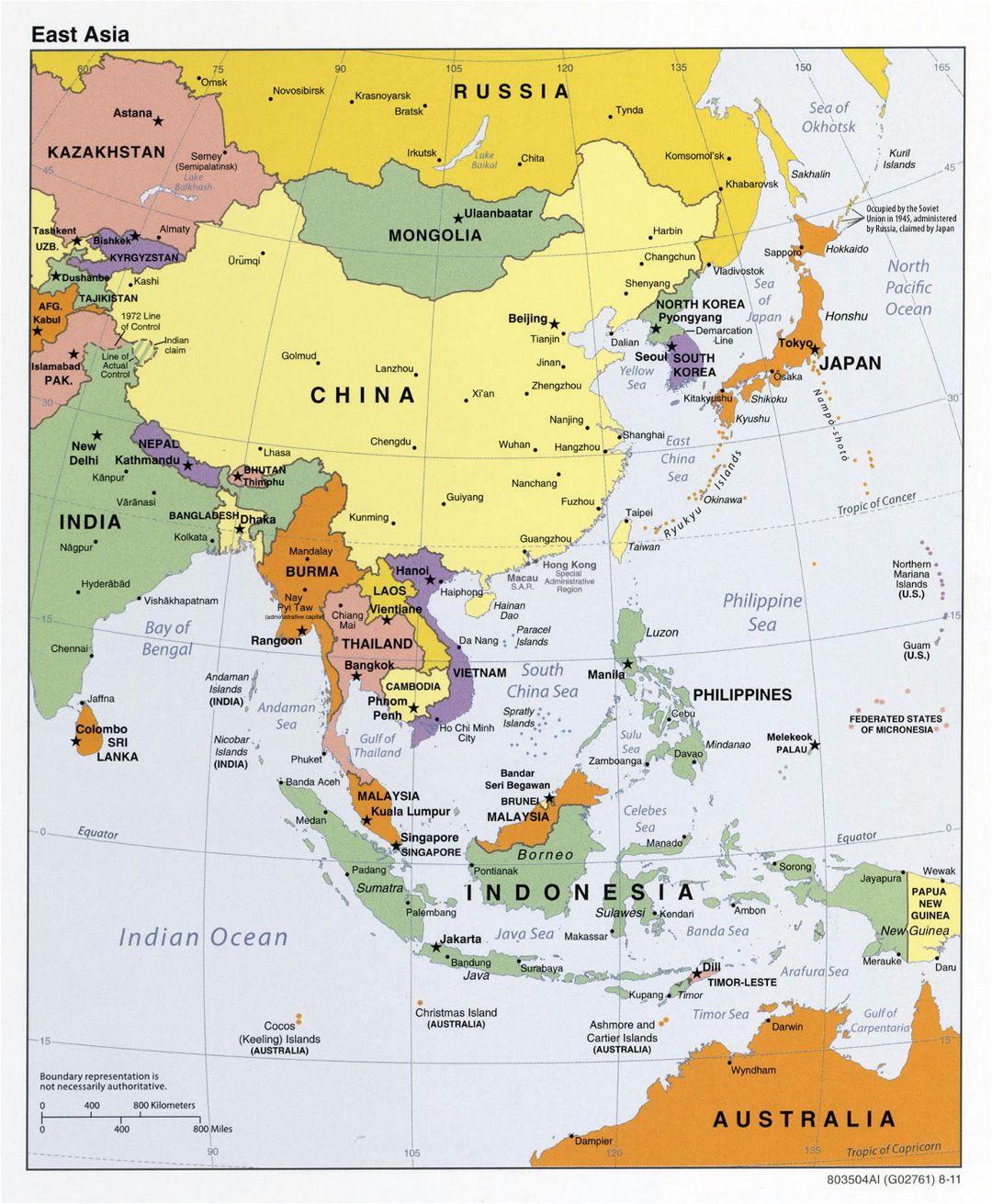 Mapa grande política detallada de Asia del Este - 2011