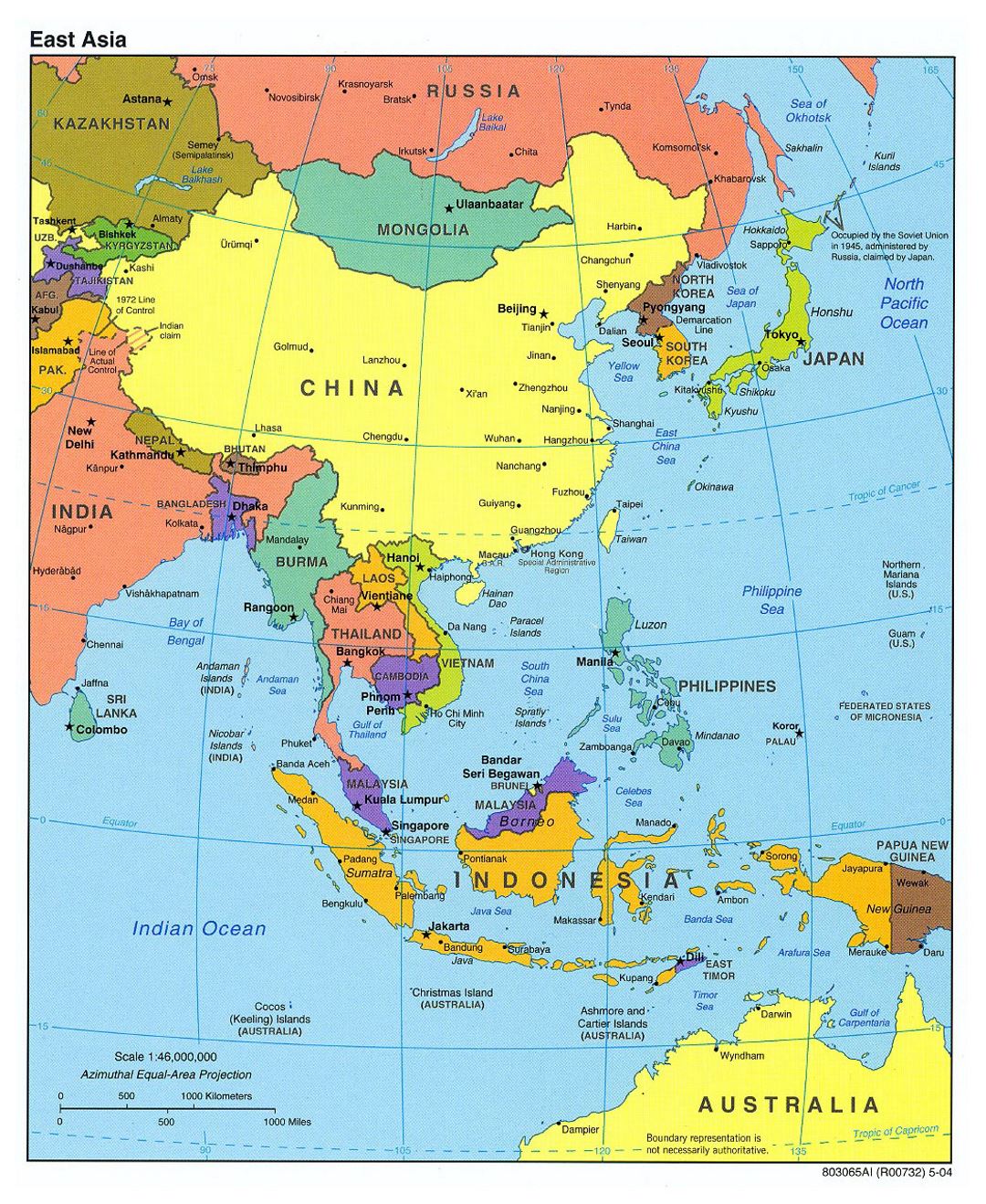 Mapa político detallada de Asia del Este - 2004