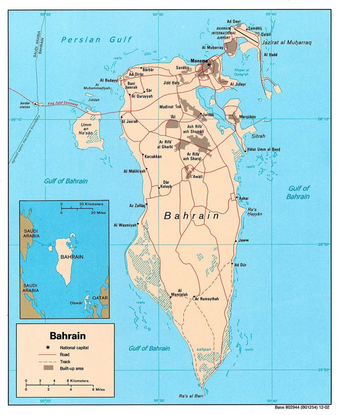 Grande detallado mapa político de Bahrein con carreteras y ciudades - 2002