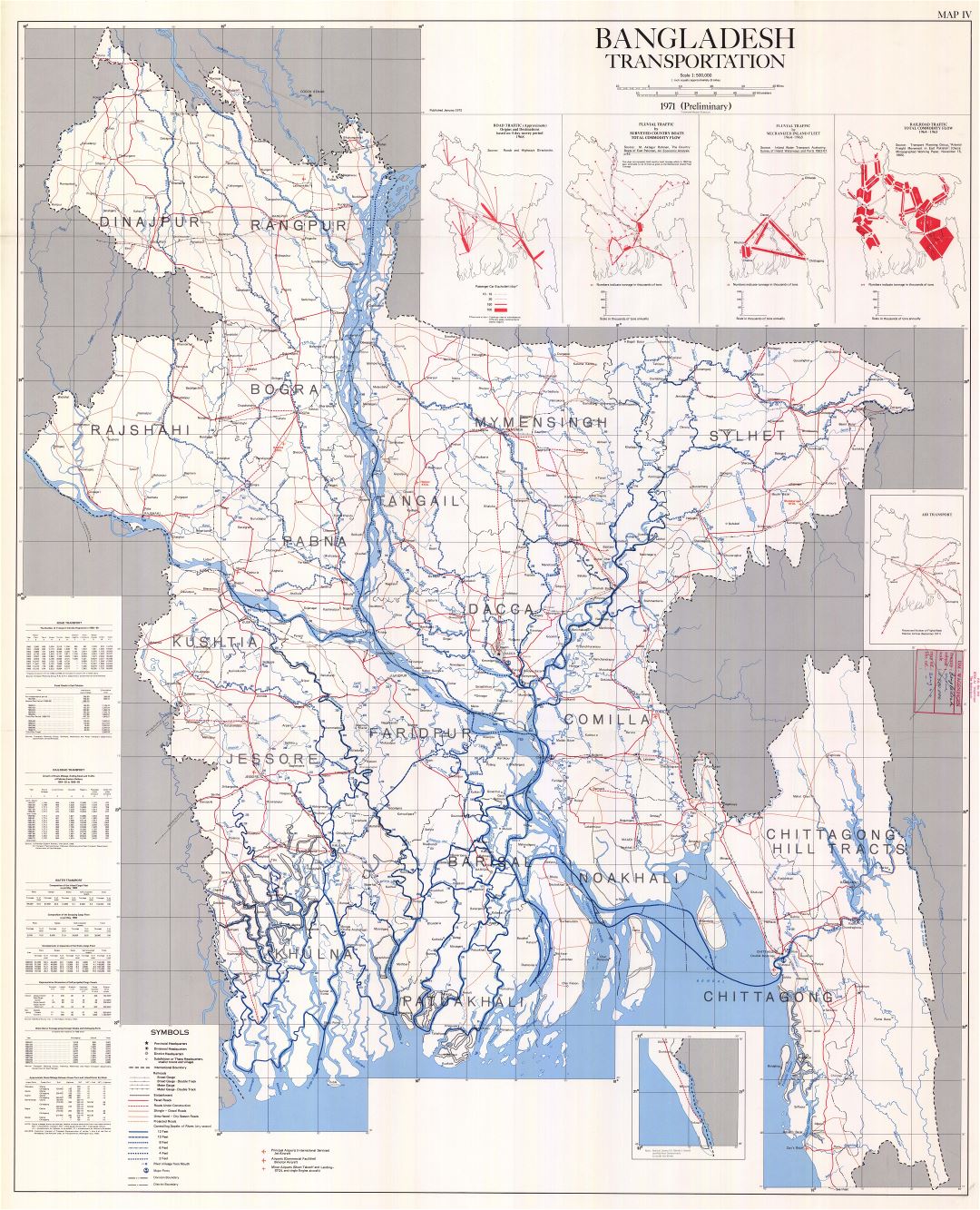 A gran escala detallado mapa de transporte de Bangladesh
