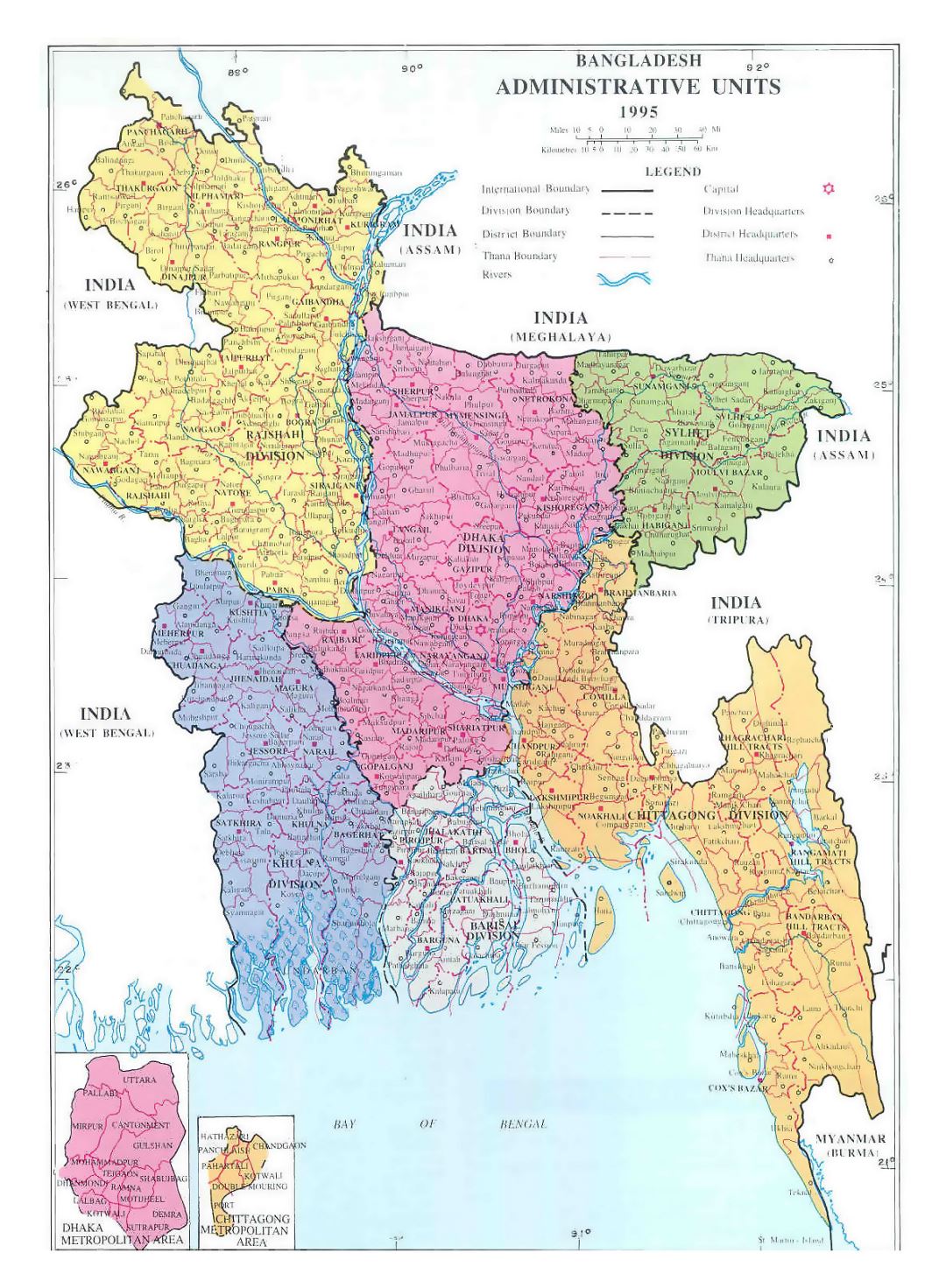 Detallado mapa administrativo de Bangladesh