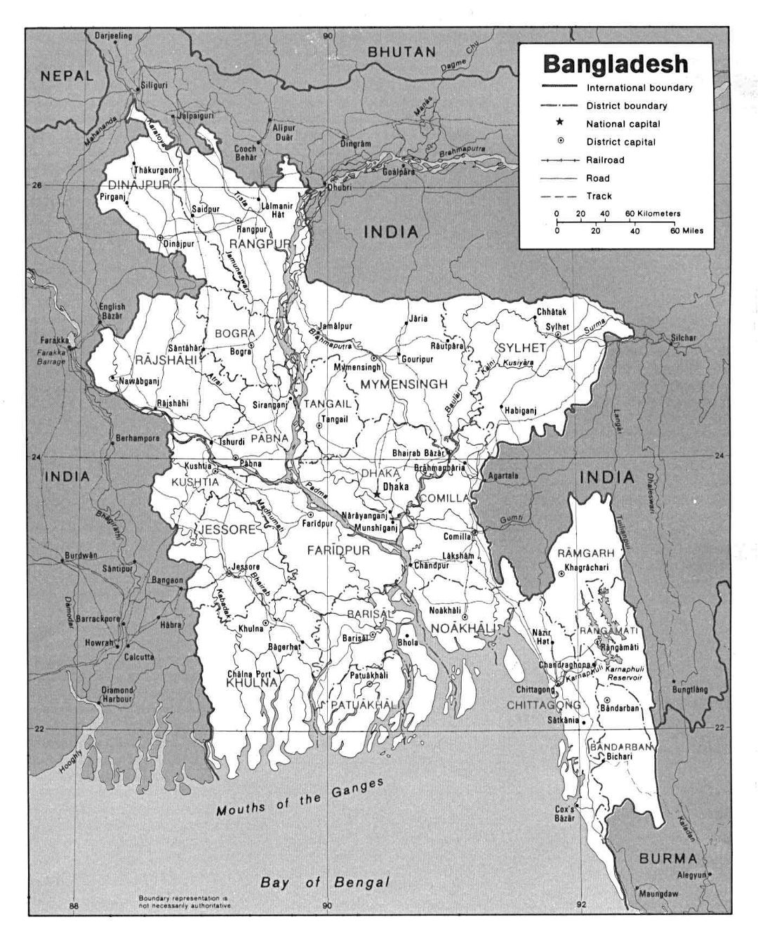 Grande mapa político y administrativo de Bangladesh con carreteras y principales ciudades