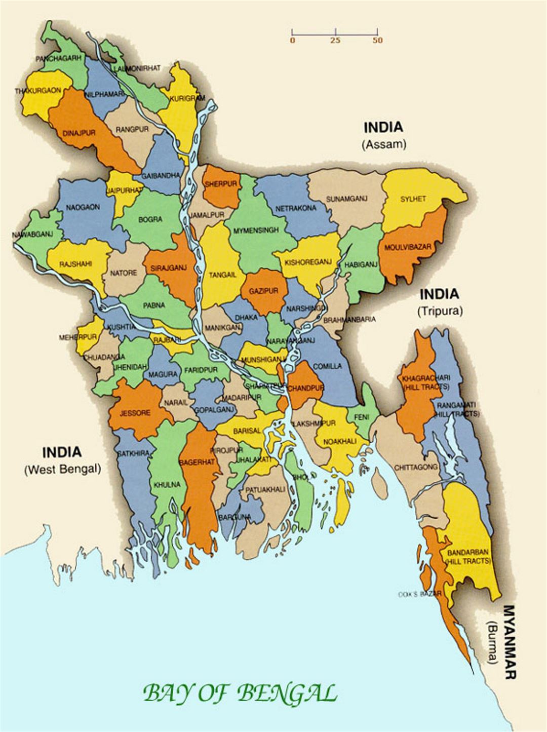 Pequeño mapa administrativo de Bangladesh