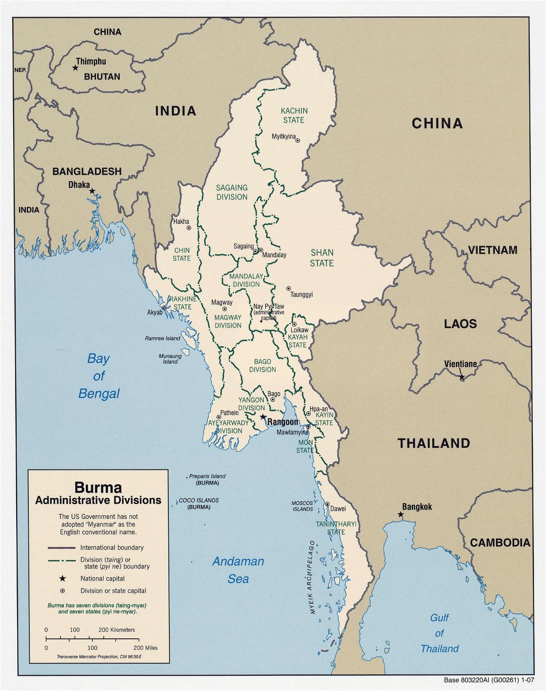 Grande detallado mapa de administrativas divisiones de Birmania (Myanmar) - 2007
