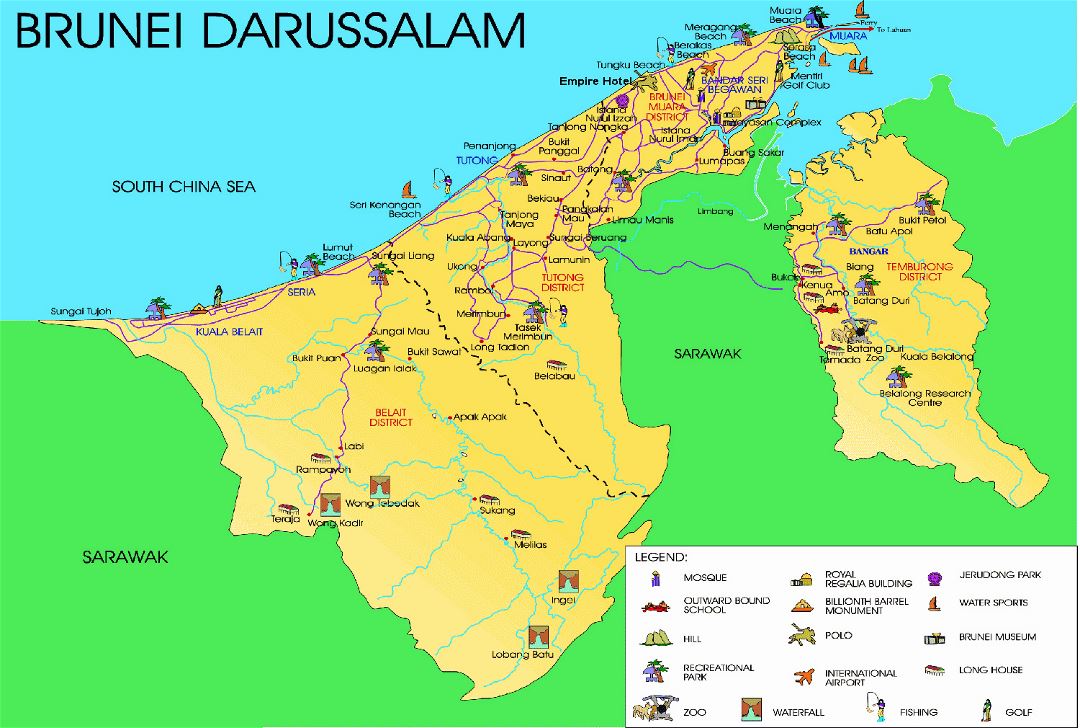 Detallado mapa turístico de Brunei