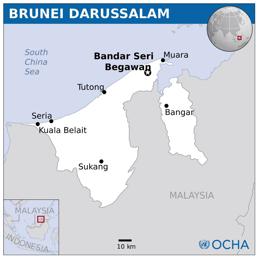 Grande detallado mapa político de Brunei